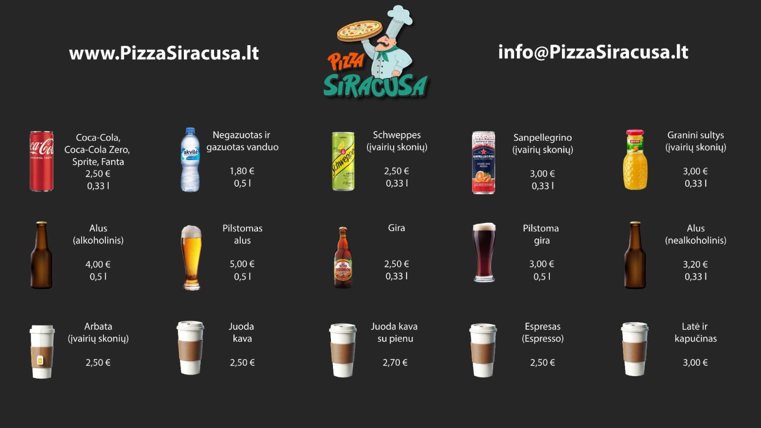 Gėrimai Pizza Siracusa Meniu